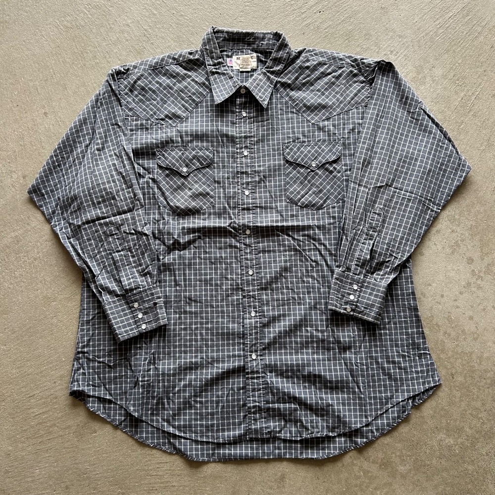 Vintage 90s Ruddock Pearl Snap Shirt Mens 3XL 35 Big Tall Classic Fit Gray Plaid